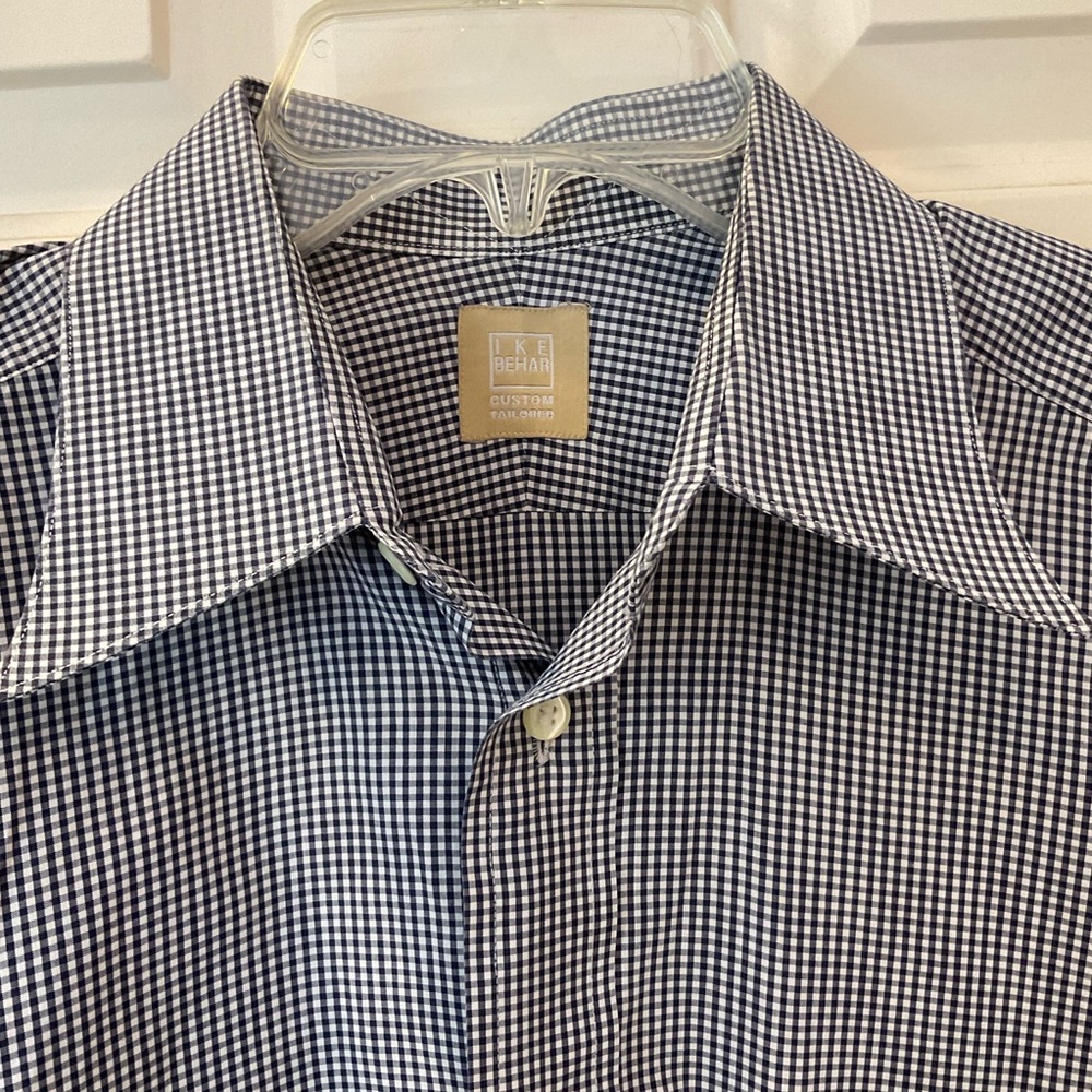Ike Behar Navy Checkered Button Down Shirt, Cotton, Long Sleeve, Sz XL - Picture 3 of 8